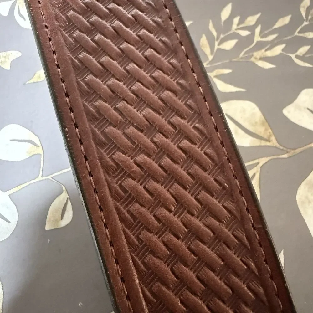 Amish Handmade Basketweave Ranger Yoder Men's Brown Solid Belt Size 46 NWOT